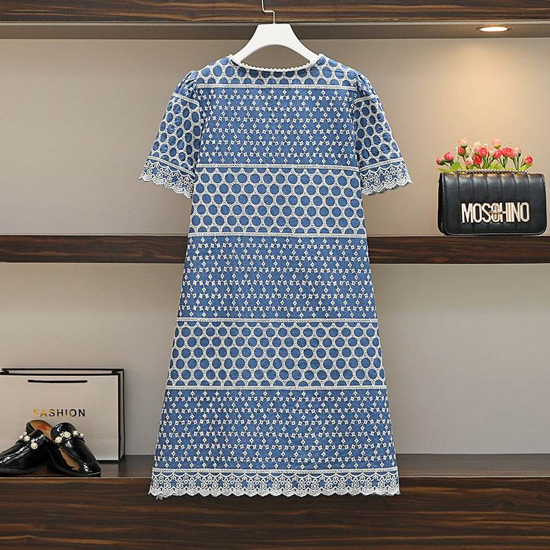 Plus Size Women's Denim Embroidered Dress - Mubimart