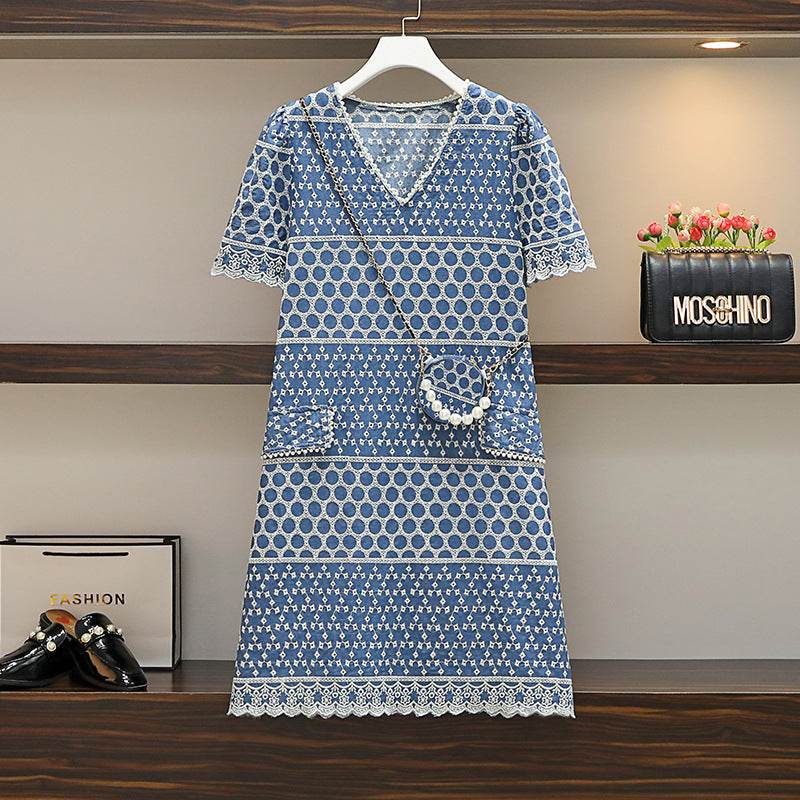 Plus Size Women's Denim Embroidered Dress - Mubimart
