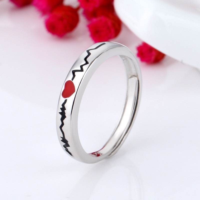 Electrocardiogram Couple Ring Love Adjustable Epoxy Men And Women Pair Ring Simple Ring - Mubimart