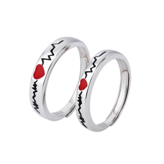 Electrocardiogram Couple Ring Love Adjustable Epoxy Men And Women Pair Ring Simple Ring - Mubimart