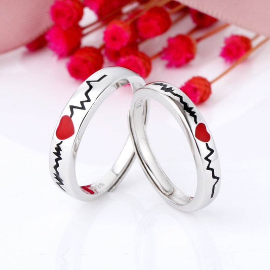 Electrocardiogram Couple Ring Love Adjustable Epoxy Men And Women Pair Ring Simple Ring - Mubimart