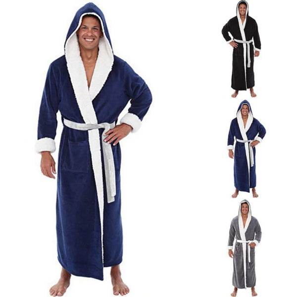 Men's Plus Size Extra Long Bathrobe Long Sleeve Nightgown - Mubimart