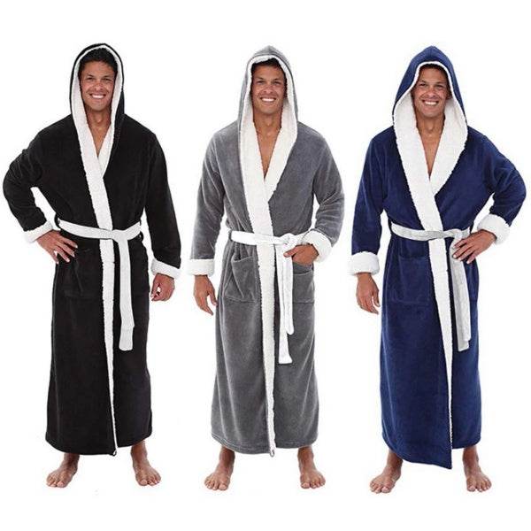 Men's Plus Size Extra Long Bathrobe Long Sleeve Nightgown - Mubimart