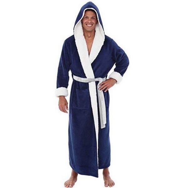 Men's Plus Size Extra Long Bathrobe Long Sleeve Nightgown - Mubimart