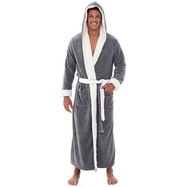Men's Plus Size Extra Long Bathrobe Long Sleeve Nightgown - Mubimart