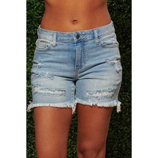 New Style Ripped Fringed High Stretch Denim Shorts Women - Mubimart