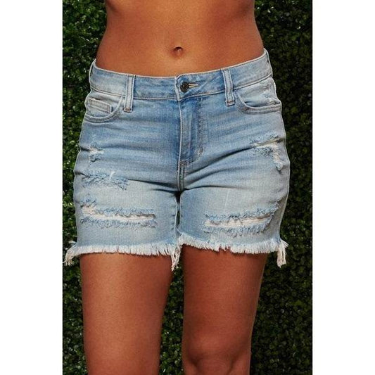 New Style Ripped Fringed High Stretch Denim Shorts Women - Mubimart