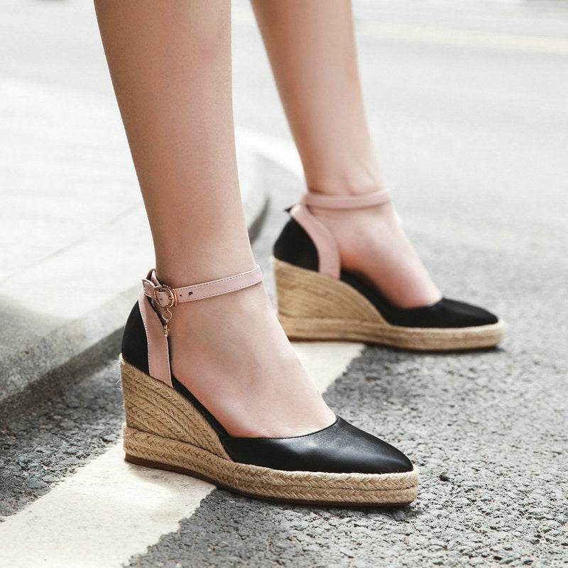 Womens Pumps Shoes Dorsay Wedge Espadrille Ankle Strap - Mubimart