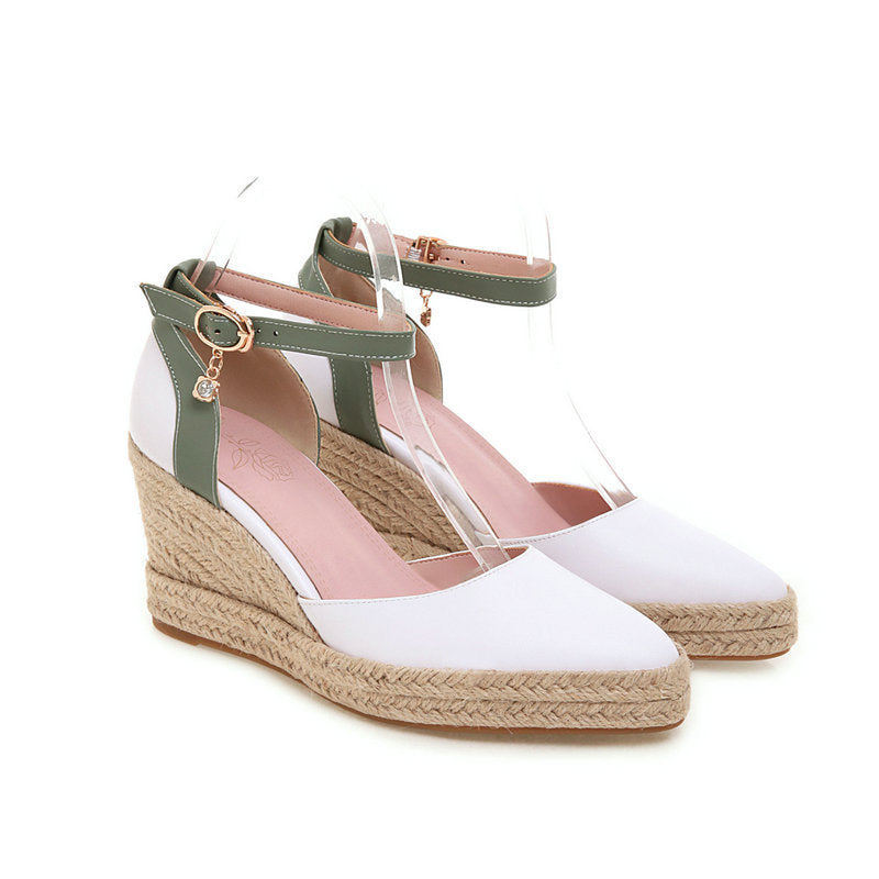 Damen Pumps Schuhe Dorsay Keil Espadrille Knöchelriemen