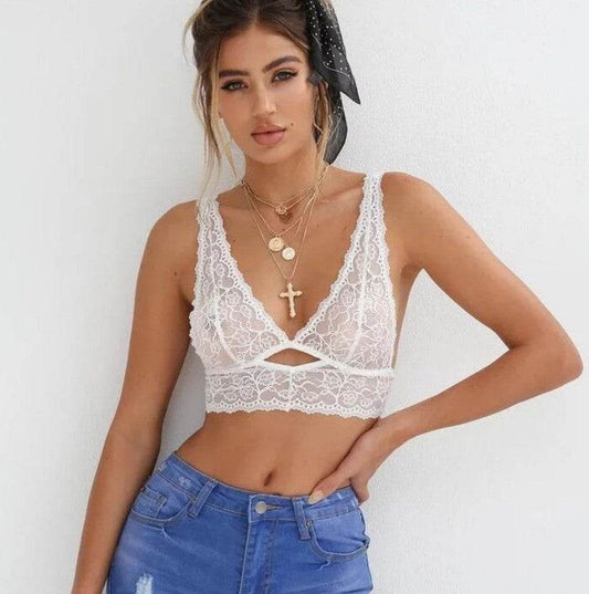Lace Deep V Bra Thin Breathable Sexy Lingerie No Steel Ring Bra - Mubimart