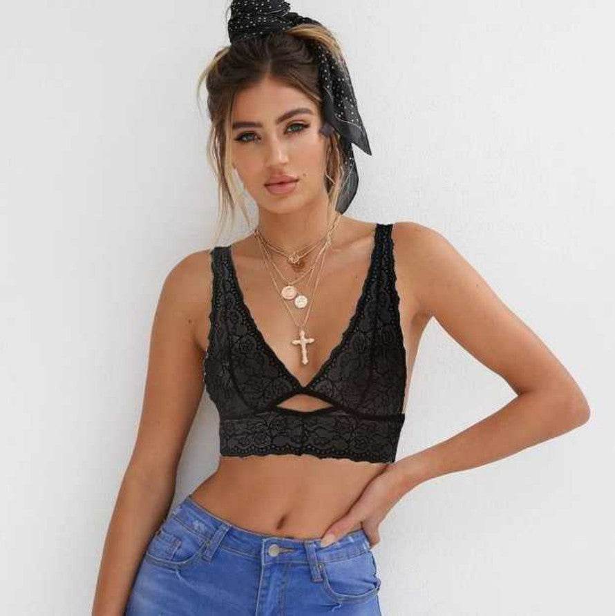 Lace Deep V Bra Thin Breathable Sexy Lingerie No Steel Ring Bra - Mubimart