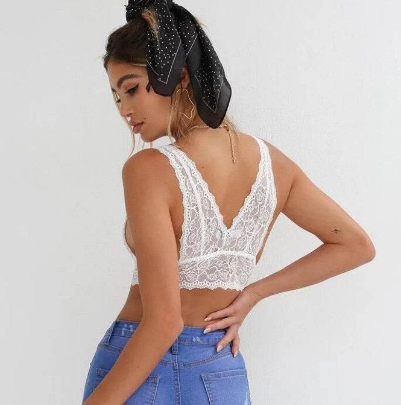 Lace Deep V Bra Thin Breathable Sexy Lingerie No Steel Ring Bra - Mubimart