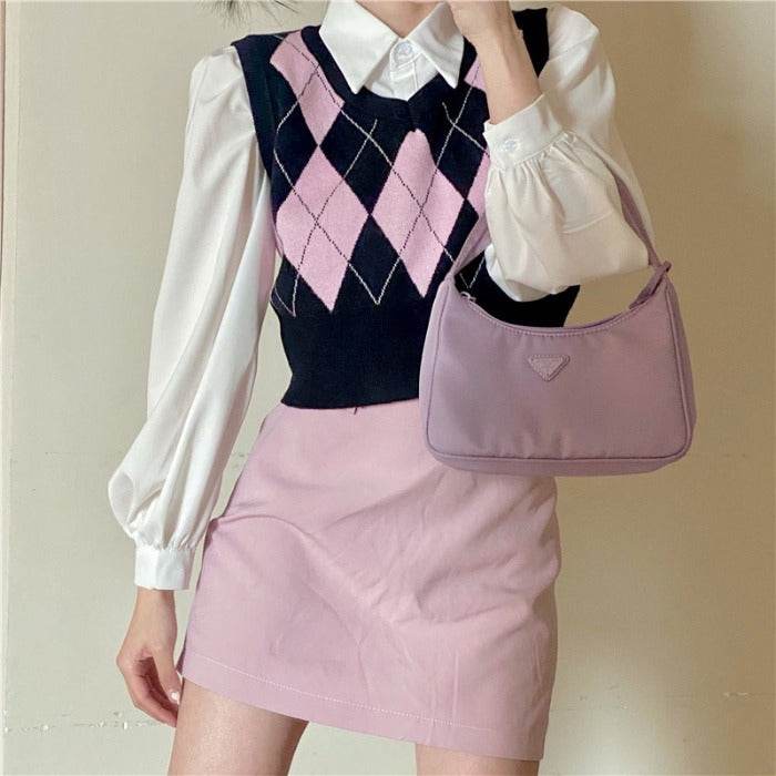 Lingge V-Neck Vest Sweater Vest Women - Mubimart