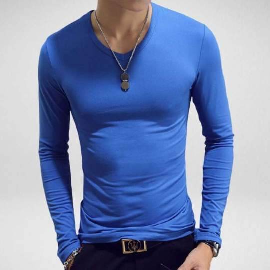 Mens V Neck Long Sleeve T Shirt - Mubimart