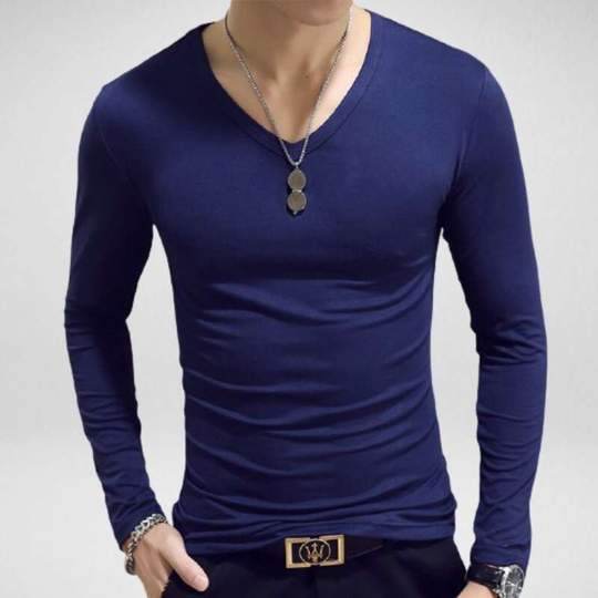 Mens V Neck Long Sleeve T Shirt - Mubimart