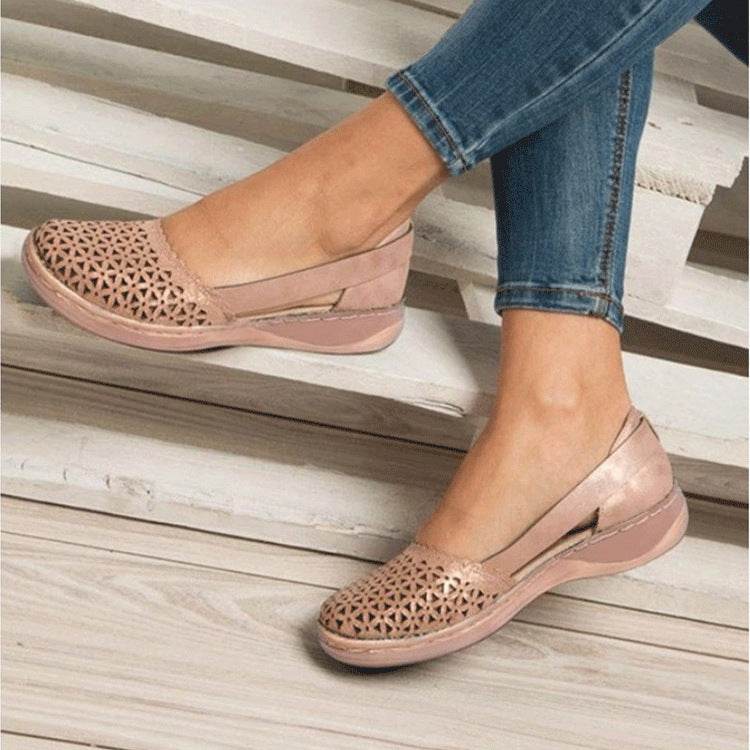 Wedge Heels With Solid Color Hollow Out Sandals - Mubimart