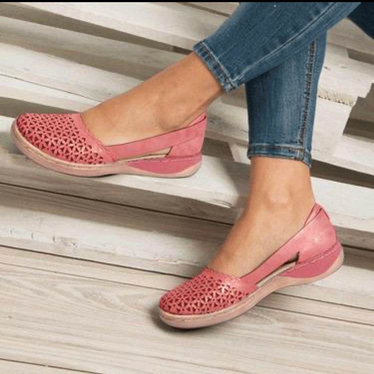 Wedge Heels With Solid Color Hollow Out Sandals - Mubimart