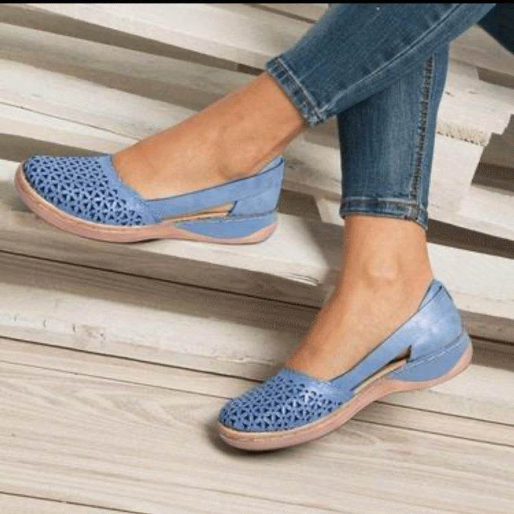 Wedge Heels With Solid Color Hollow Out Sandals - Mubimart