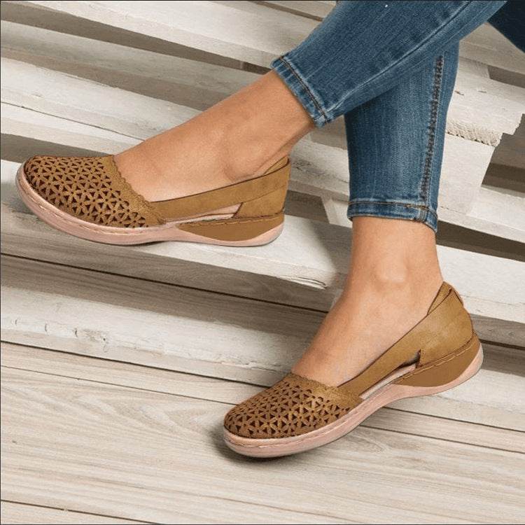 Wedge Heels With Solid Color Hollow Out Sandals - Mubimart