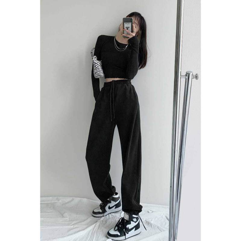 HOUZHOU Women Pants Spring Gray Sweatpants Women Jogger - Mubimart