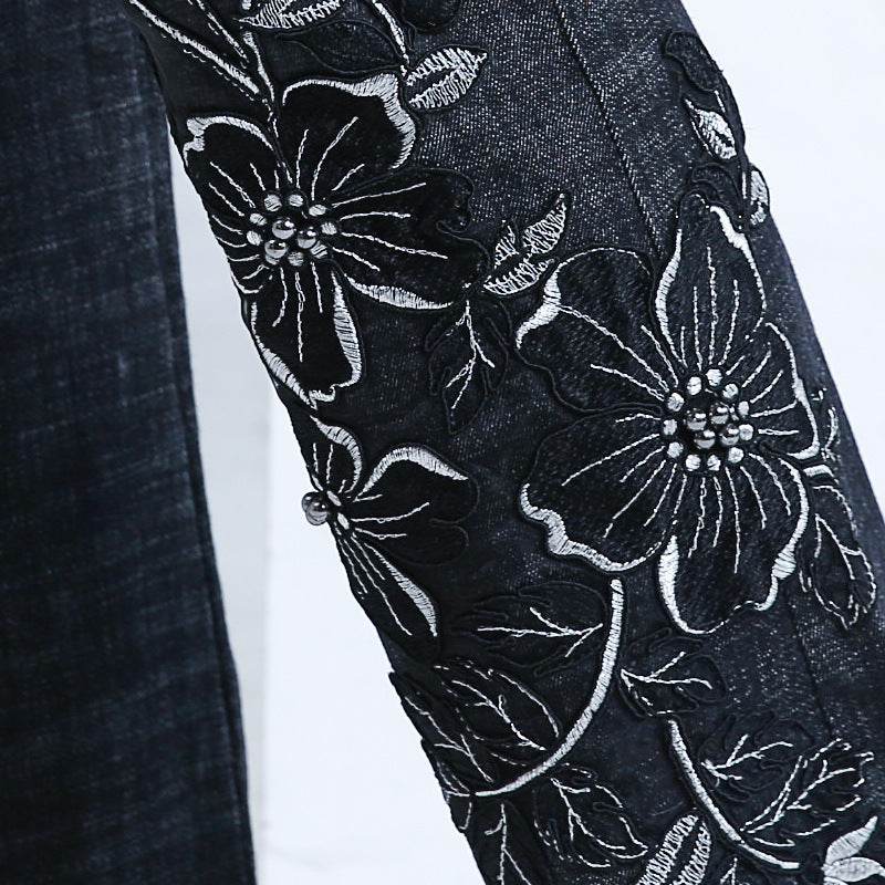 Women's Embroidered Bootcut Jeans High Waist Slim Fit Flared Trousers - Mubimart