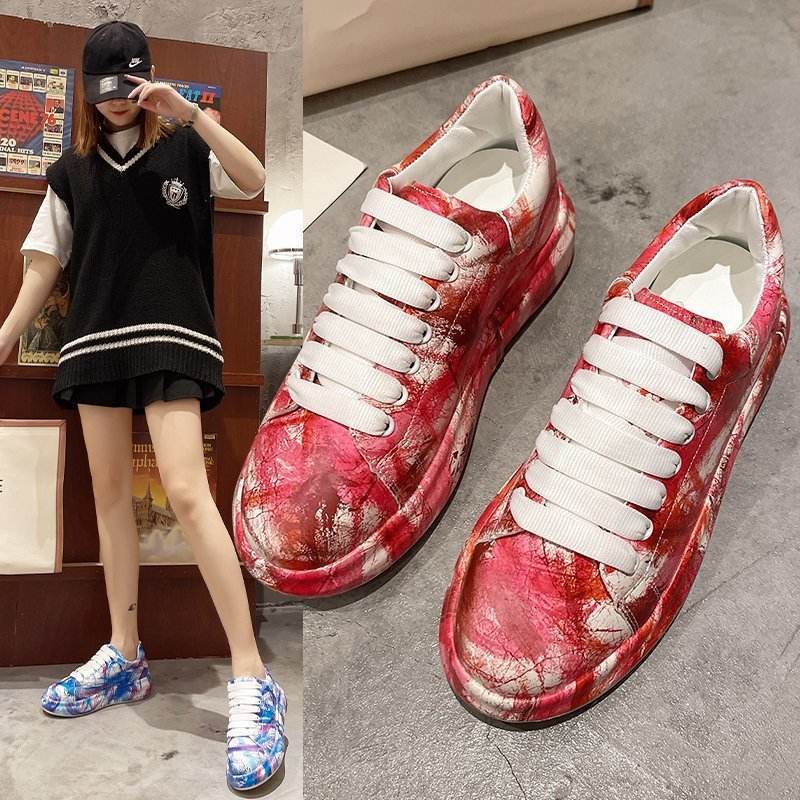 Painted Graffiti White Shoes Women Casual Fashion Platform Casual Shoes - Mubimart
