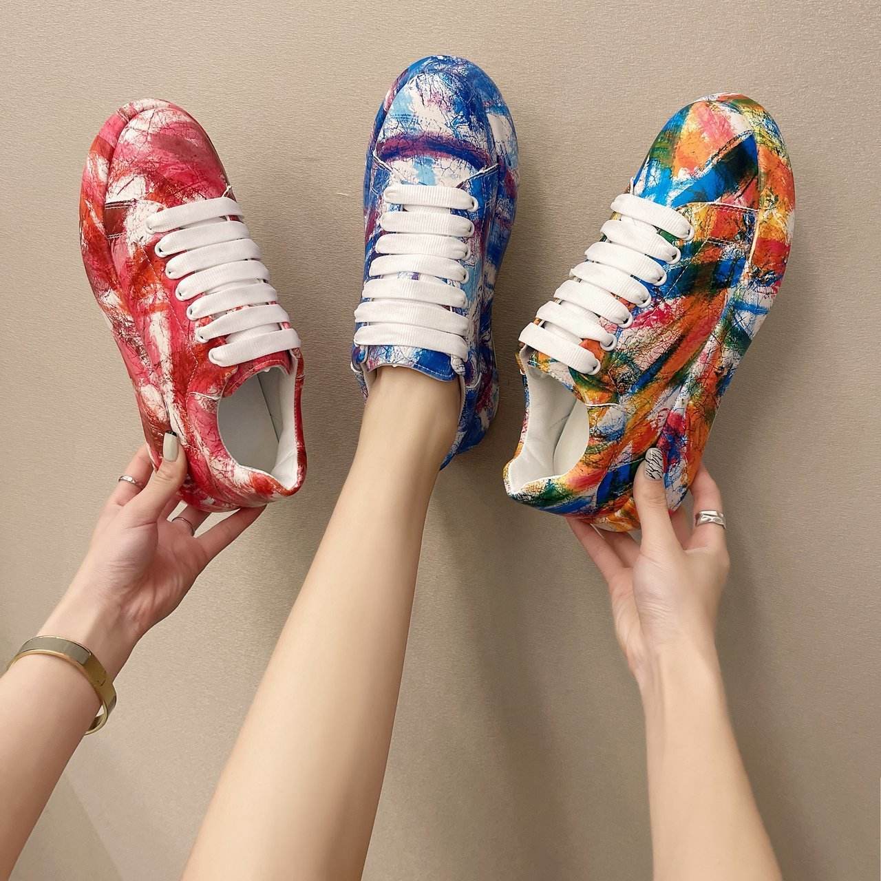 Painted Graffiti White Shoes Women Casual Fashion Platform Casual Shoes - Mubimart