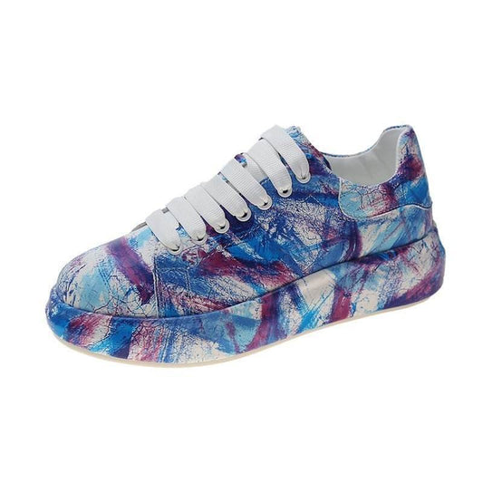 Painted Graffiti White Shoes Women Casual Fashion Platform Casual Shoes - Mubimart