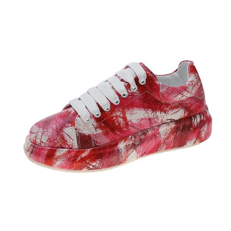 Painted Graffiti White Shoes Women Casual Fashion Platform Casual Shoes - Mubimart