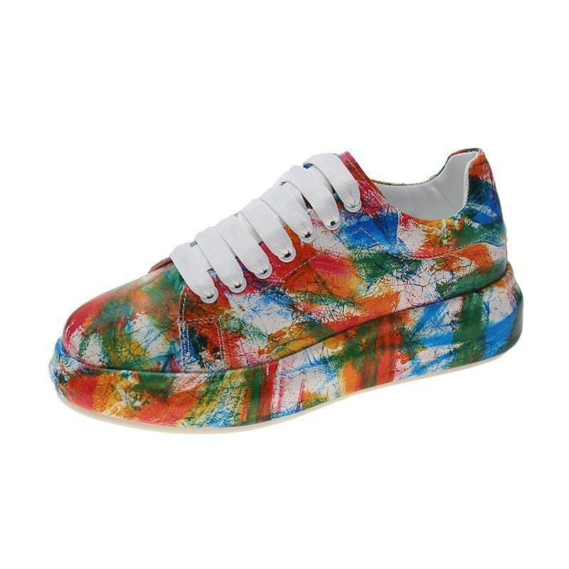 Painted Graffiti White Shoes Women Casual Fashion Platform Casual Shoes - Mubimart