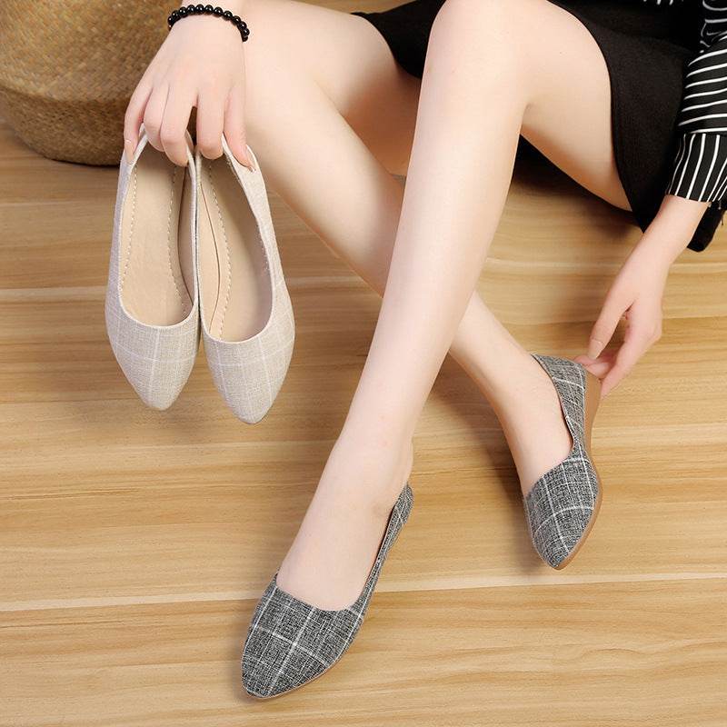 New Style Female Pointed Toe Low Heeled Flat Bottomed Fashionable Work Shoes - Mubimart