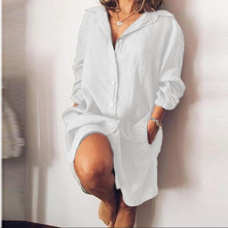 Loose Mid Length Shirts Women Dress Cover-ups Tunics For Mini Dress - Mubimart
