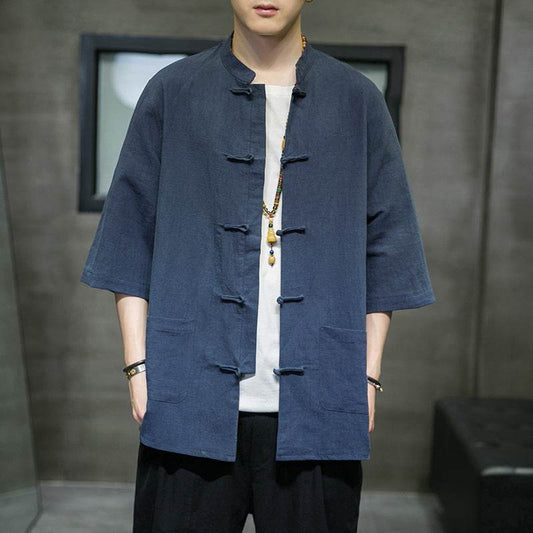 Chinese Style Men's Linen Shirt Chinese Cotton Linen - Mubimart