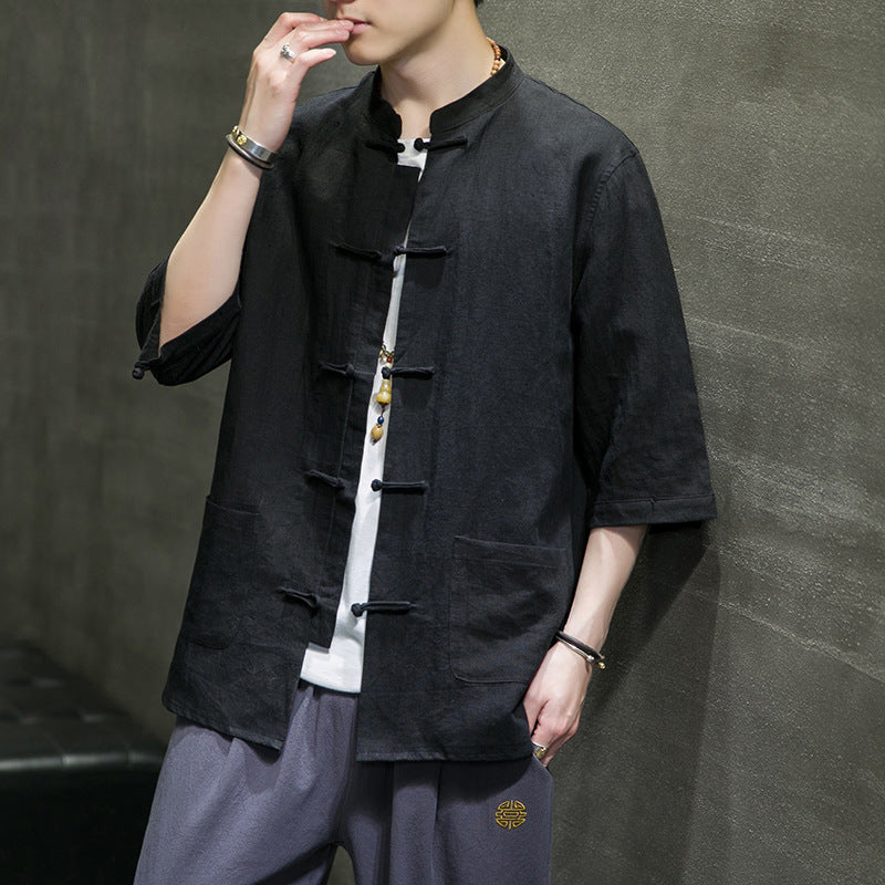 Chinese Style Men's Linen Shirt Chinese Cotton Linen