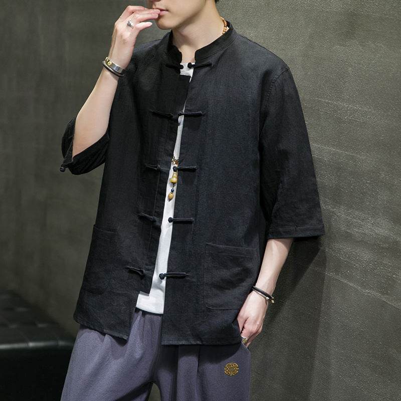 Chinese Style Men's Linen Shirt Chinese Cotton Linen - Mubimart