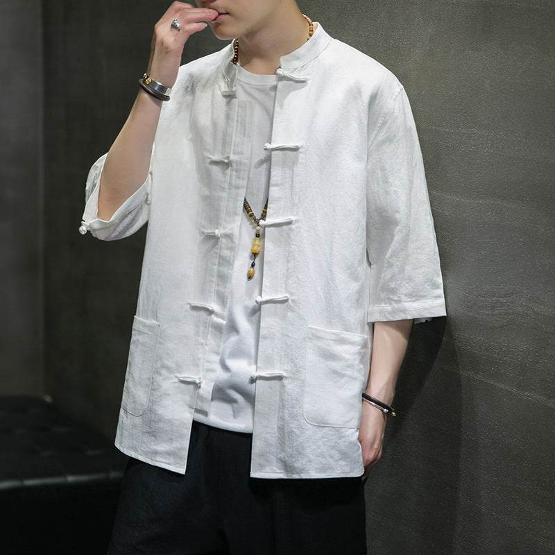 Chinese Style Men's Linen Shirt Chinese Cotton Linen - Mubimart