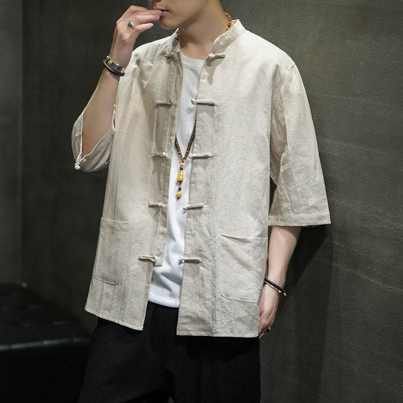 Chinese Style Men's Linen Shirt Chinese Cotton Linen - Mubimart