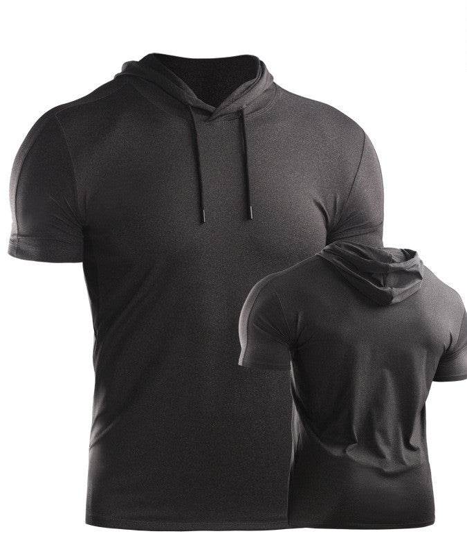 Mens Muscle Hooded Hoodies Short Sleeve T-shirt Sports GYM Slim Fit Tops Blouse - Mubimart