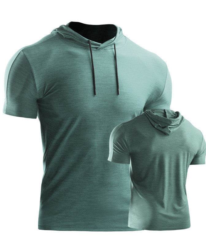 Mens Muscle Hooded Hoodies Short Sleeve T-shirt Sports GYM Slim Fit Tops Blouse - Mubimart