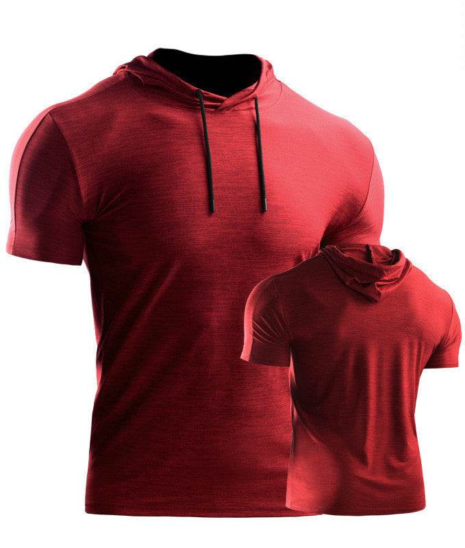 Mens Muscle Hooded Hoodies Short Sleeve T-shirt Sports GYM Slim Fit Tops Blouse - Mubimart