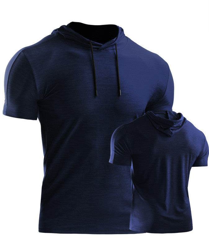 Mens Muscle Hooded Hoodies Short Sleeve T-shirt Sports GYM Slim Fit Tops Blouse - Mubimart