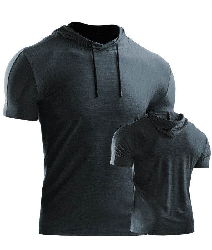 Mens Muscle Hooded Hoodies Short Sleeve T-shirt Sports GYM Slim Fit Tops Blouse - Mubimart