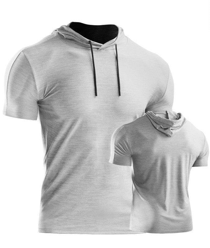 Mens Muscle Hooded Hoodies Short Sleeve T-shirt Sports GYM Slim Fit Tops Blouse - Mubimart