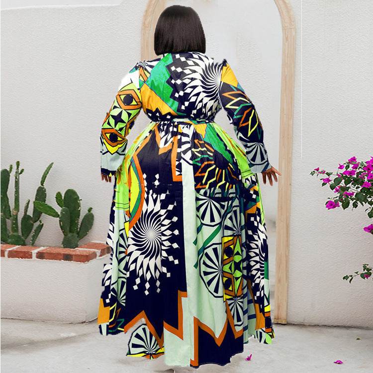 Plus Size 5XL Long Dress African Dresses For Women Robe Print Maxi Dress African Clothes Long Sleeve Big Swing Party Dress Beach - Mubimart