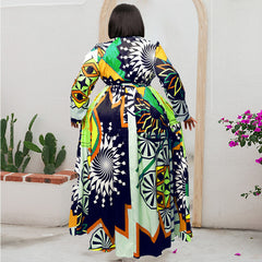 Plus Size 5XL Long Dress African Dresses For Women Robe Print Maxi Dress African Clothes Long Sleeve Big Swing Party Dress Beach - Mubimart -  