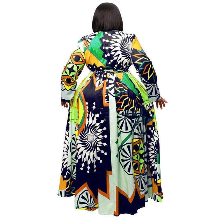 Plus Size 5XL Long Dress African Dresses For Women Robe Print Maxi Dress African Clothes Long Sleeve Big Swing Party Dress Beach - Mubimart