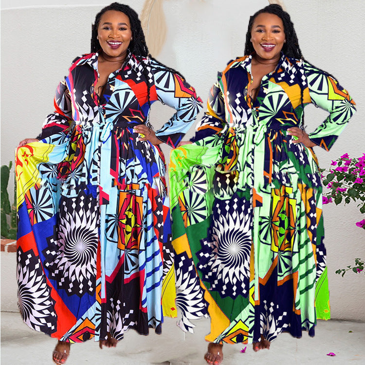 Plus Size 5XL Long Dress African Dresses For Women Robe Print Maxi Dress African Clothes Long Sleeve Big Swing Party Dress Beach - Mubimart - Plus Size Maxi Dress 