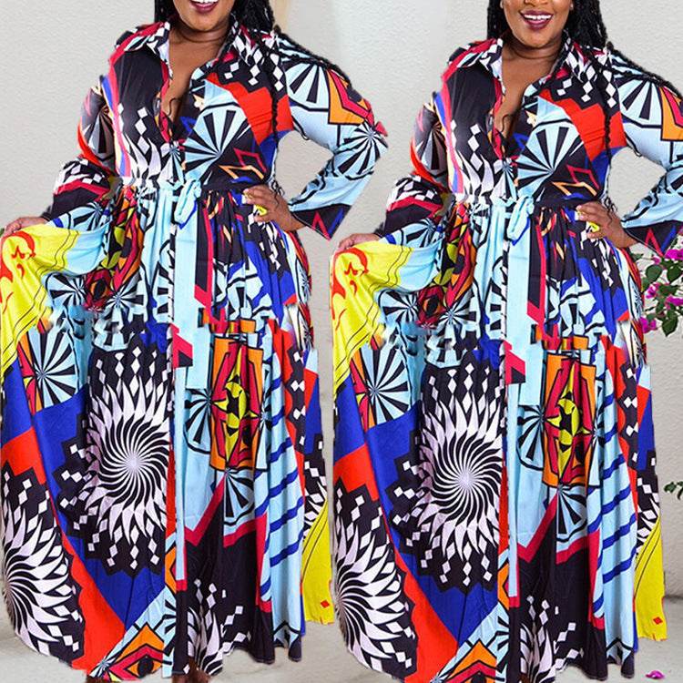 Plus Size 5XL Long Dress African Dresses For Women Robe Print Maxi Dress African Clothes Long Sleeve Big Swing Party Dress Beach - Mubimart