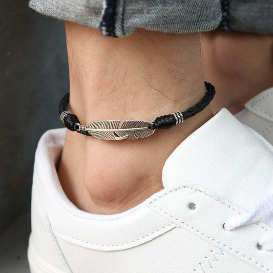Fabric Ankle Bracelet Cute For Women Mens Leg Ankle Black Rope Feather Design - Mubimart