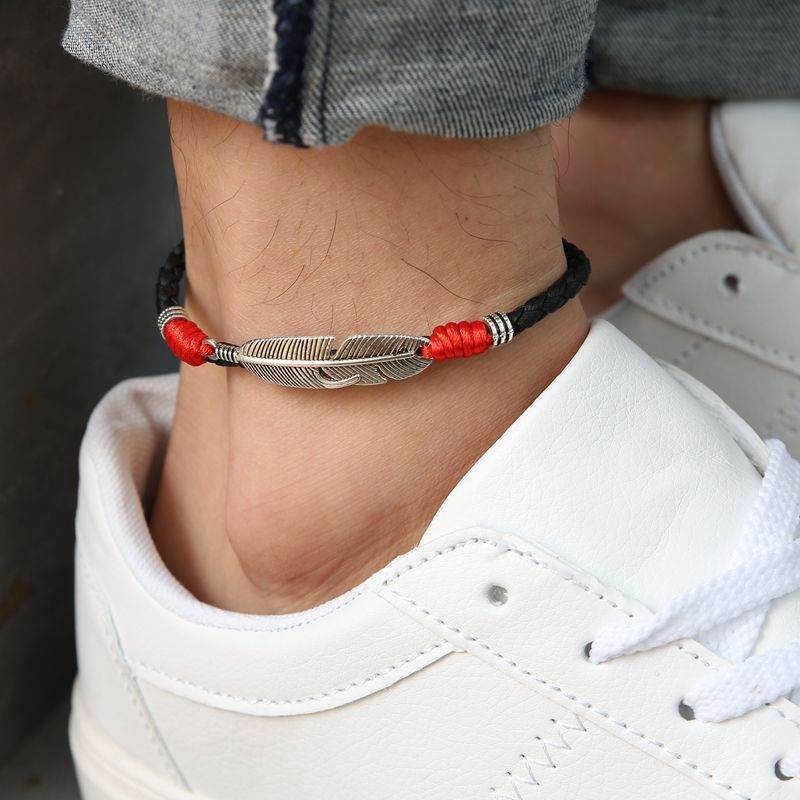 Fabric Ankle Bracelet Cute For Women Mens Leg Ankle Black Rope Feather Design - Mubimart